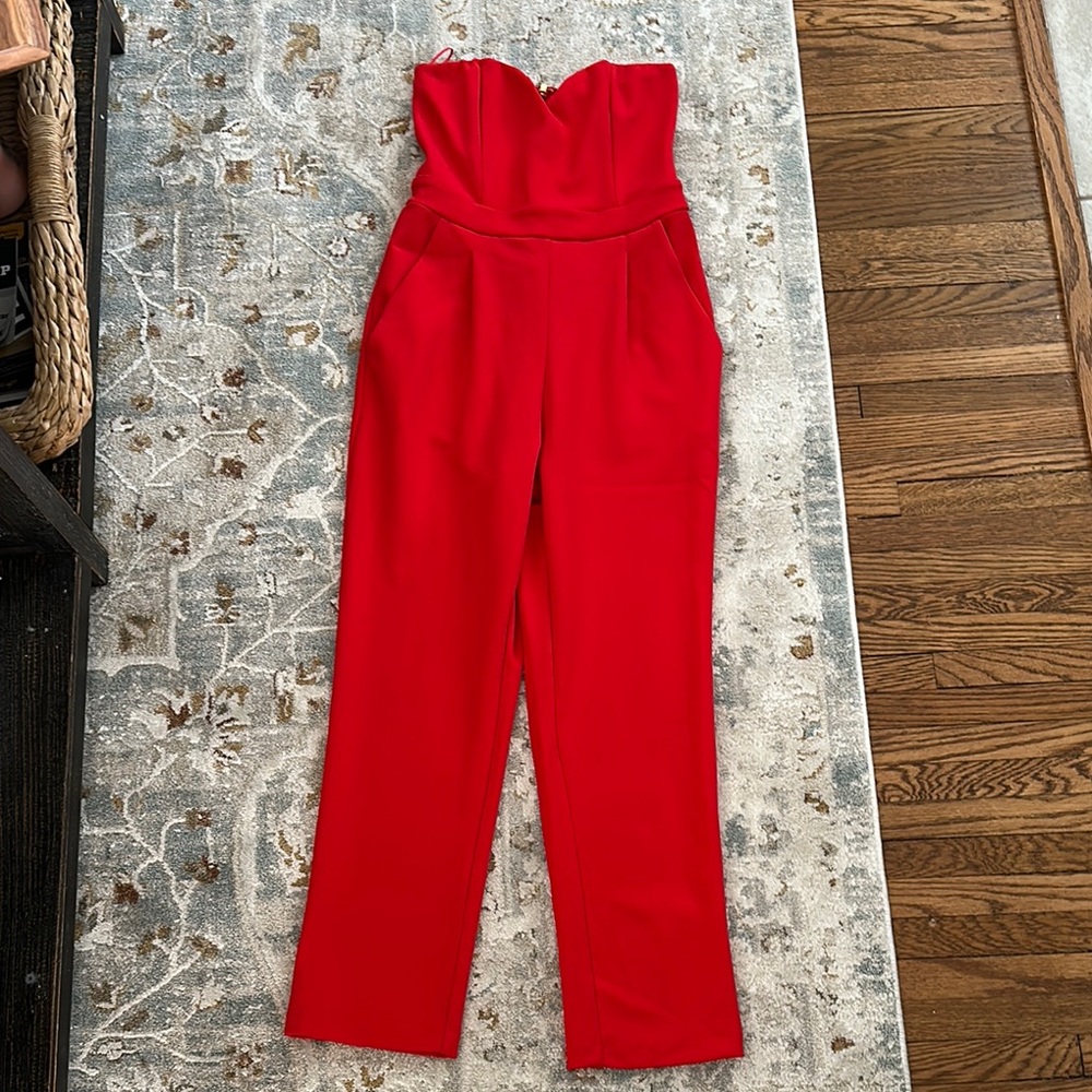 Elegant Red Strapless Jumpsuit